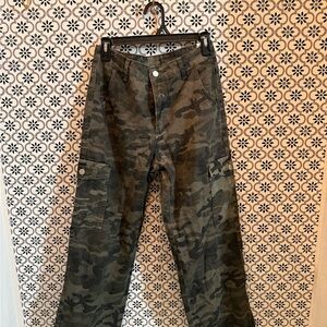 SHEIN Olive Camouflage Wide Leg Pants